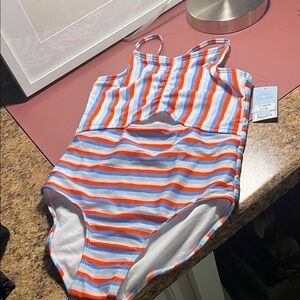 KIDS 🧒 SWIMMING 🏊‍♀️ Cat & Jack 1 Piece - Orange, Blue, and White Stripes